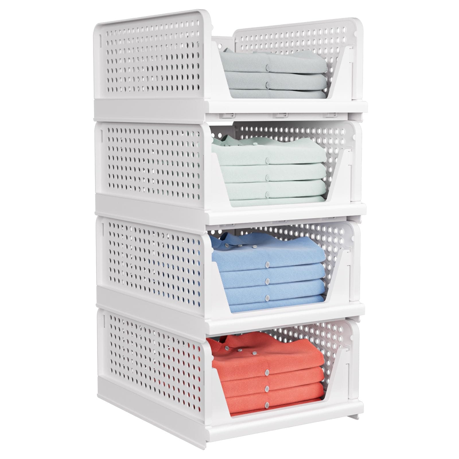 Stackable Folding Closet Storage Baskets, 4-Pack