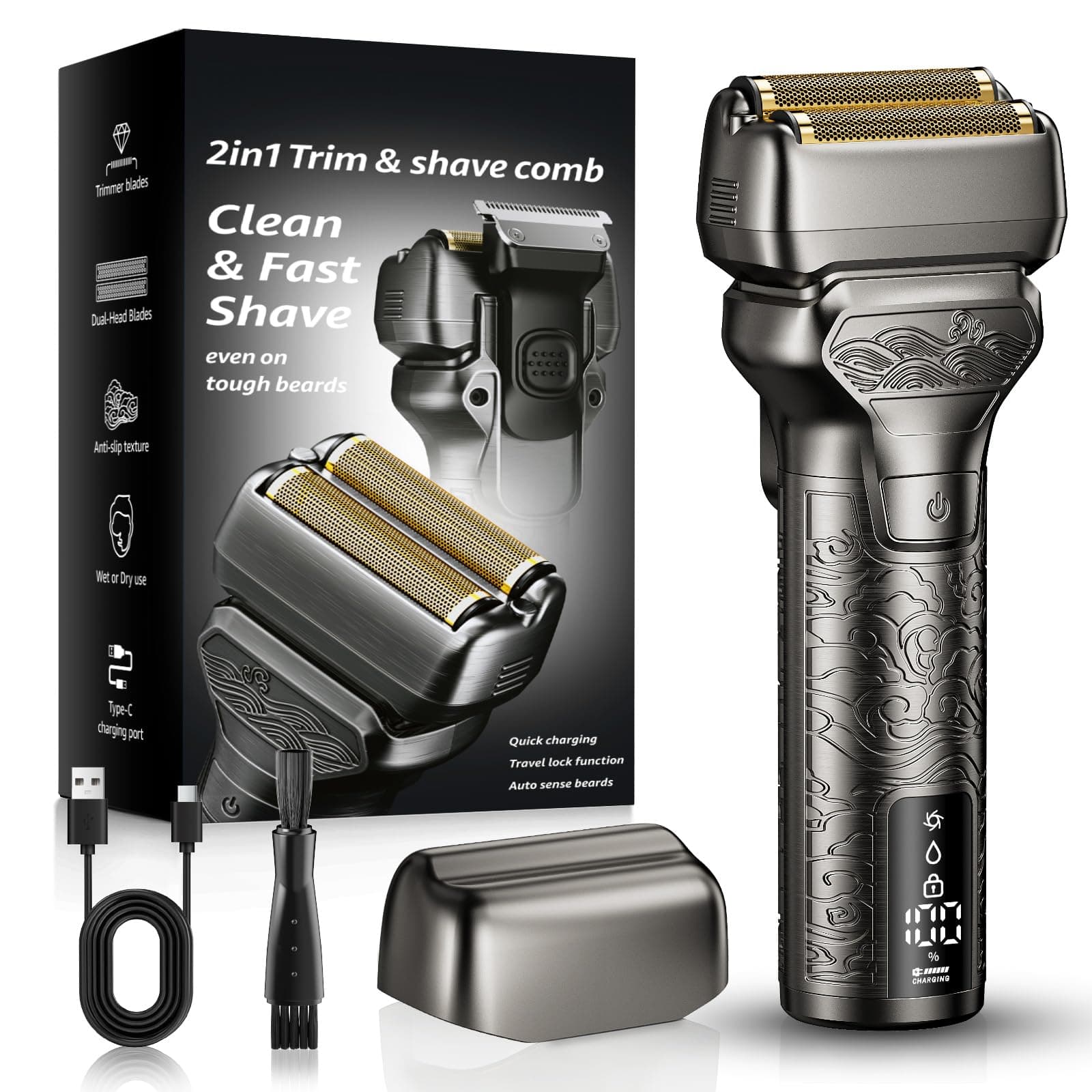 DGSXRMY Metal-Body Foil Shaver, IPX7, 180-Min Runtime