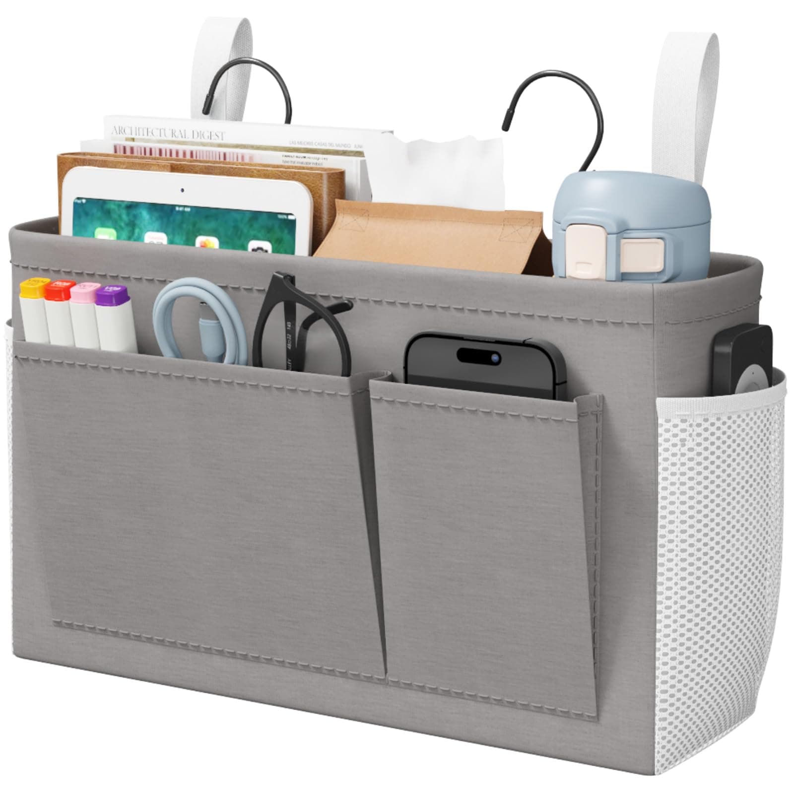 Lifewit Bedside Caddy with Fixed Straps, Grey