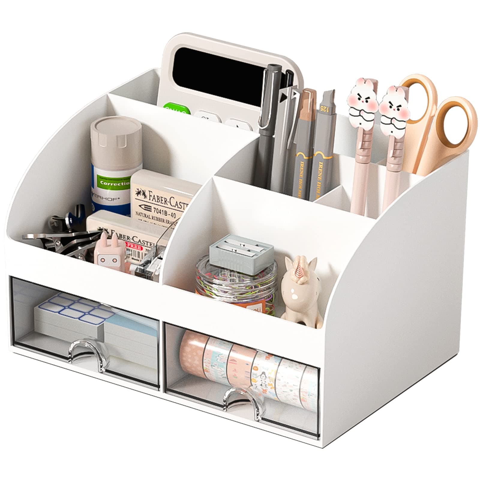 COMFYROOM Desk Organizer, 6 Slots and 2 Drawers