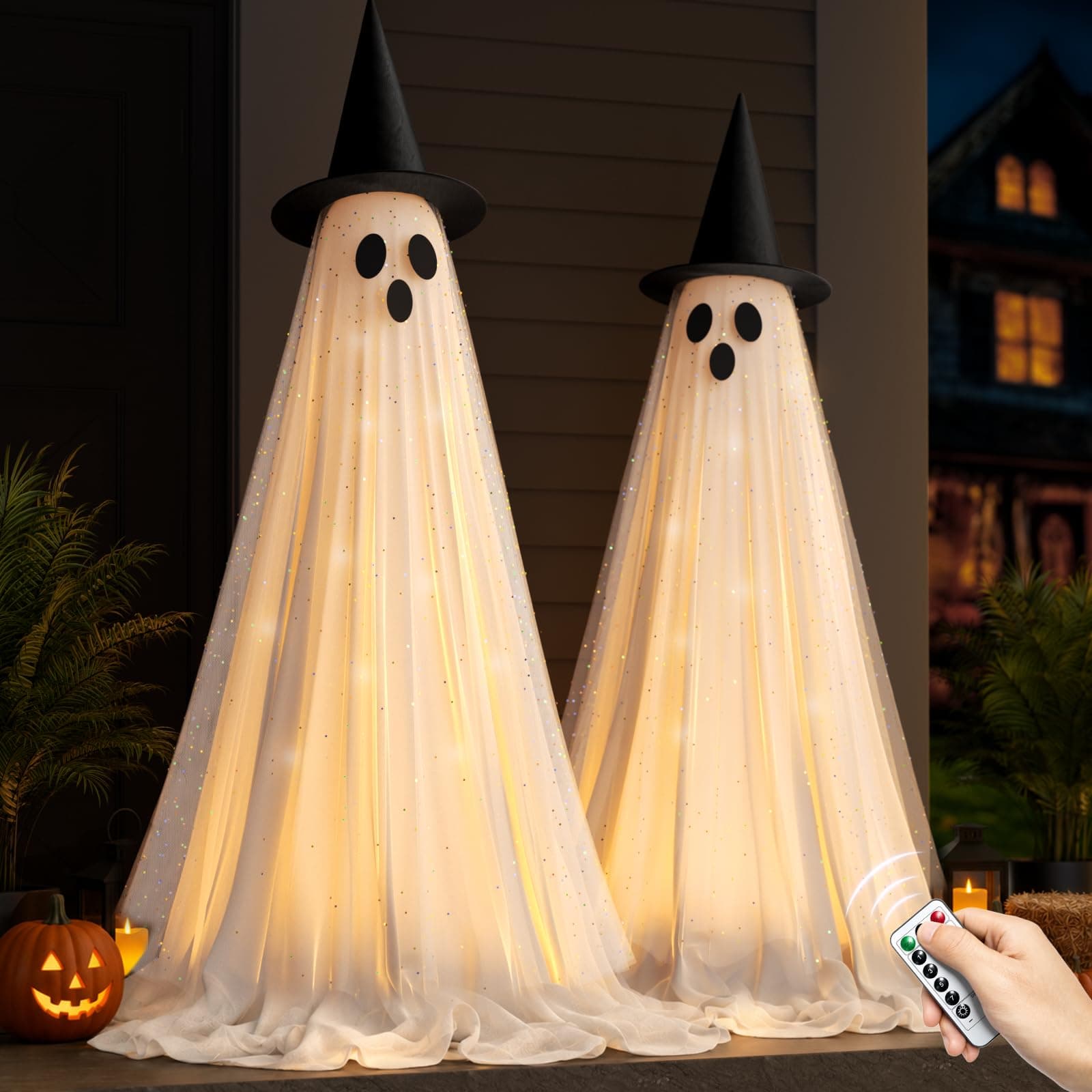 2-Pack 5.5-Ft Light-Up Halloween Ghosts with Remote and Timer