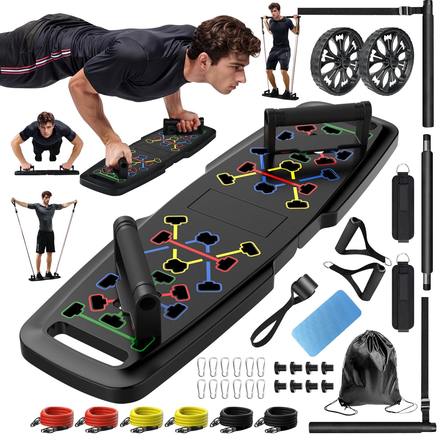MQRW Push Up Board Home Gym with Pilates Bar, 20 Accessories
