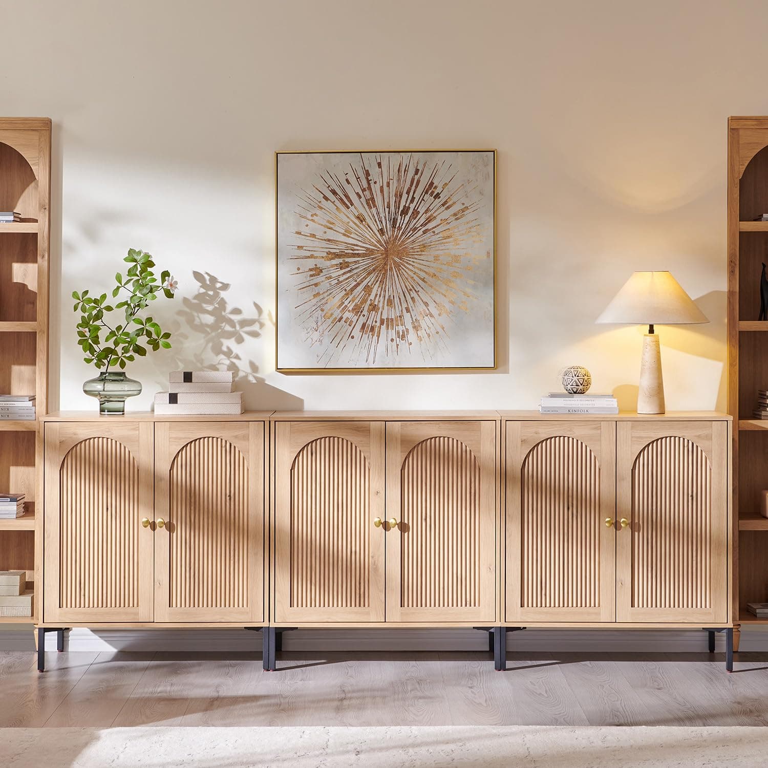 IFGET 92.63in Fluted Arched Sideboard, Natural