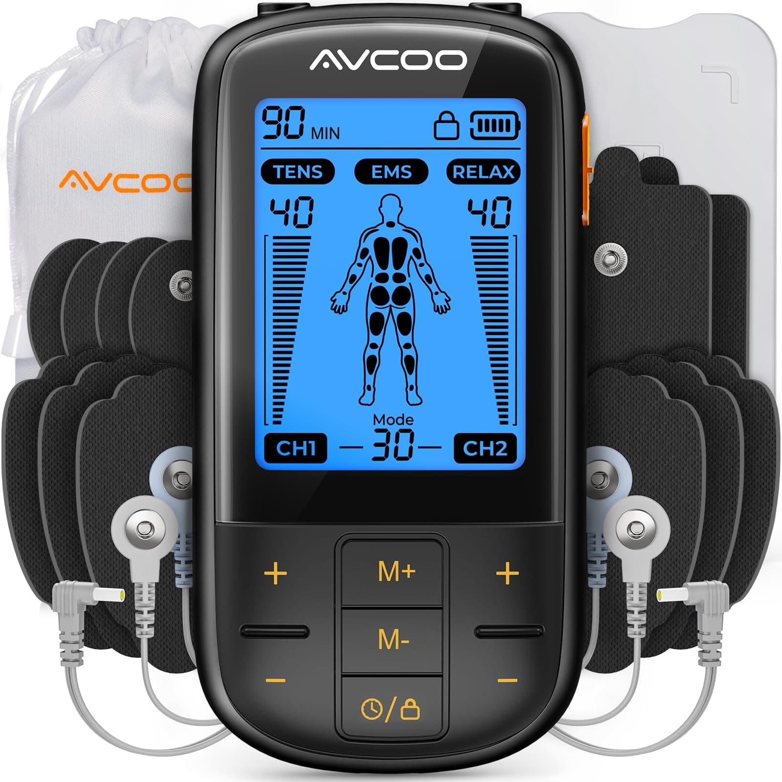 AVCOO 3-in-1 TENS & EMS Muscle Stimulator, 30 Modes