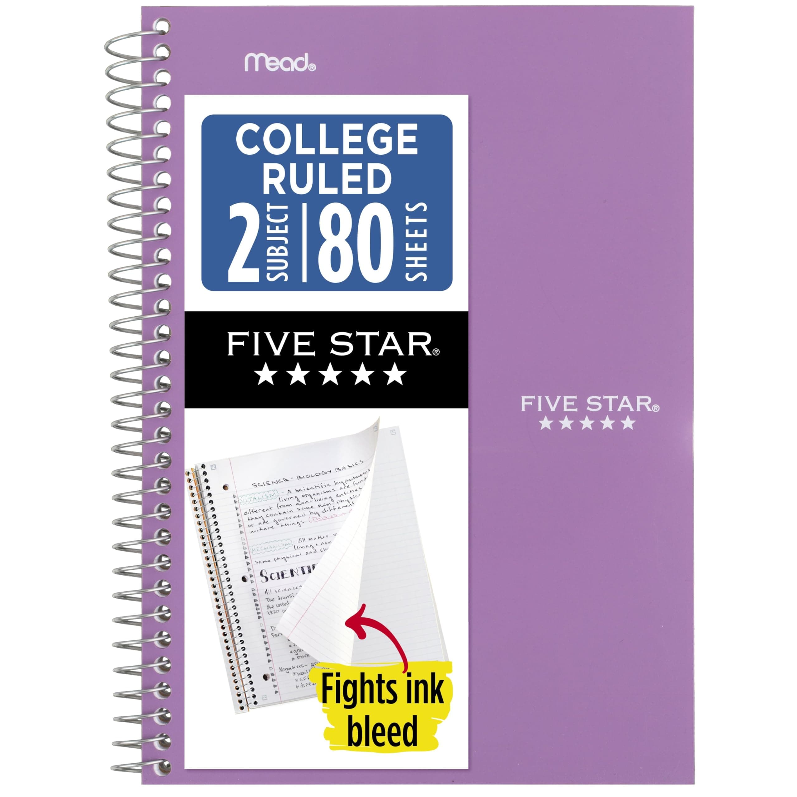Five Star 2-Subject College Ruled Spiral Notebook