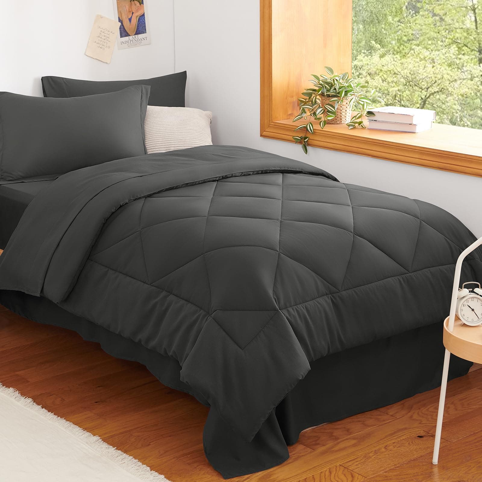 CozyLux Twin XL Comforter Set, Dark Grey, 5-Piece