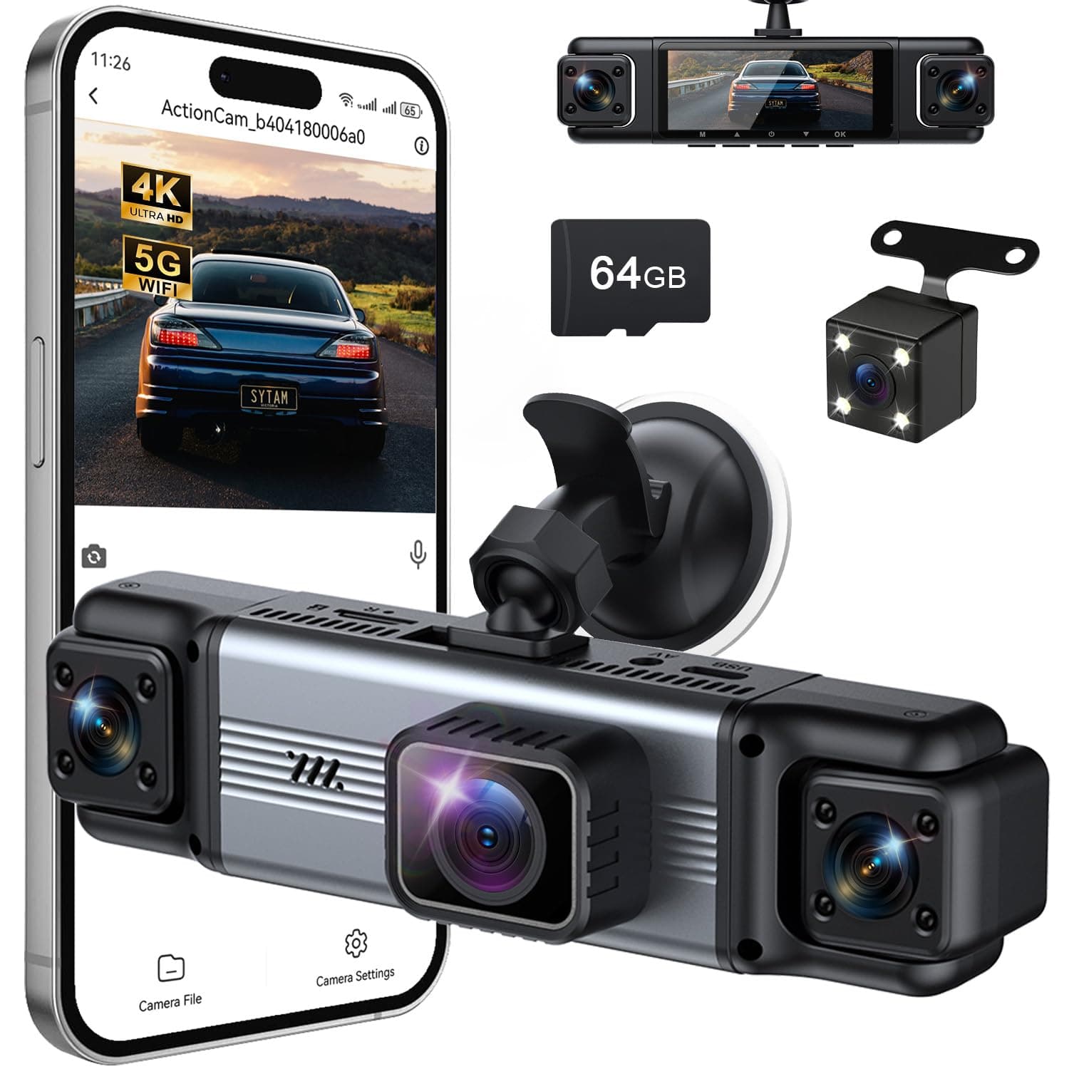 4-Channel 360 Dash Cam, 4K Front + Triple 1080P
