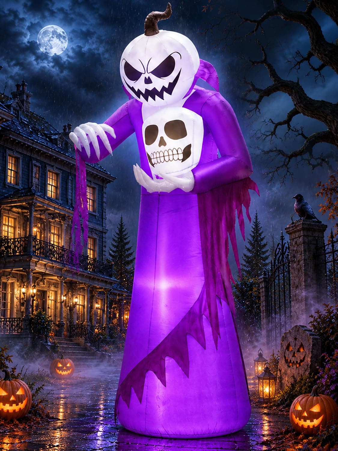 12-Ft Inflatable Halloween Pumpkin Wizard with Built-In LEDs