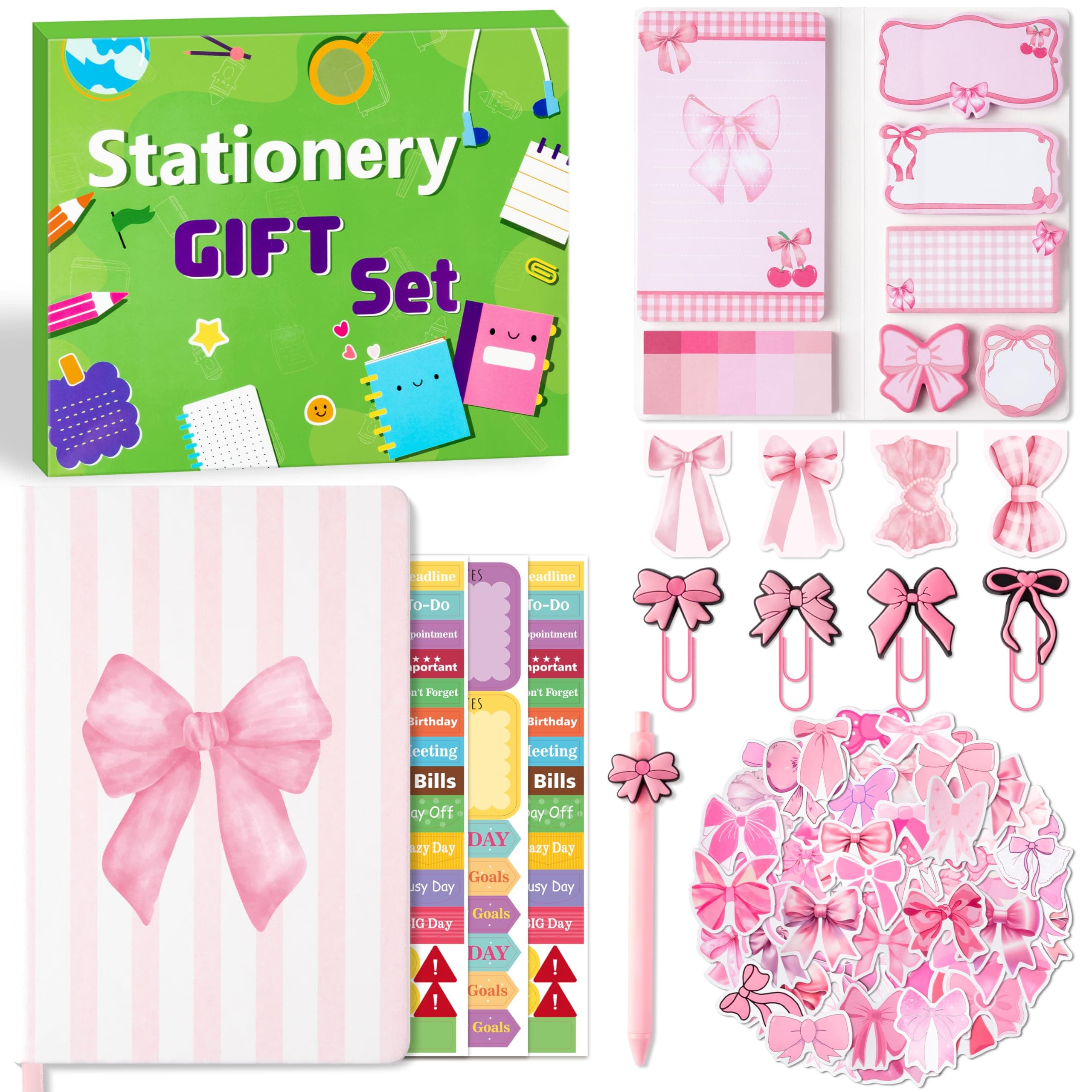 Xqumoi Pink Bow Stationery Gift Set, A5 Journal