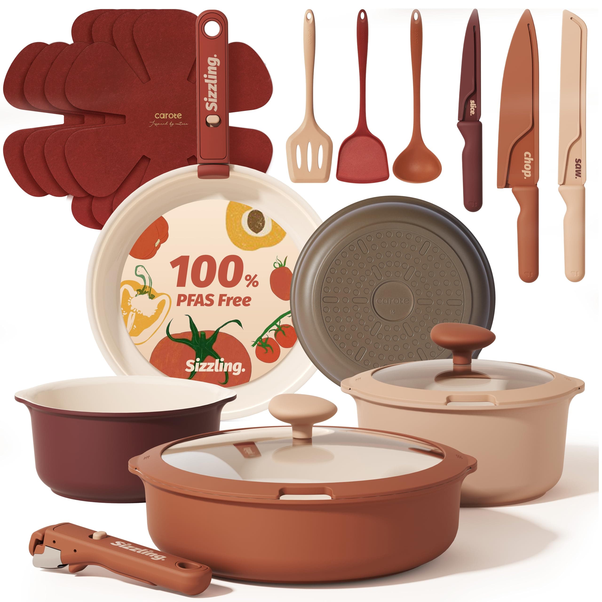 CAROTE 22-Pc Ceramic Cookware Set (Detachable Handle)