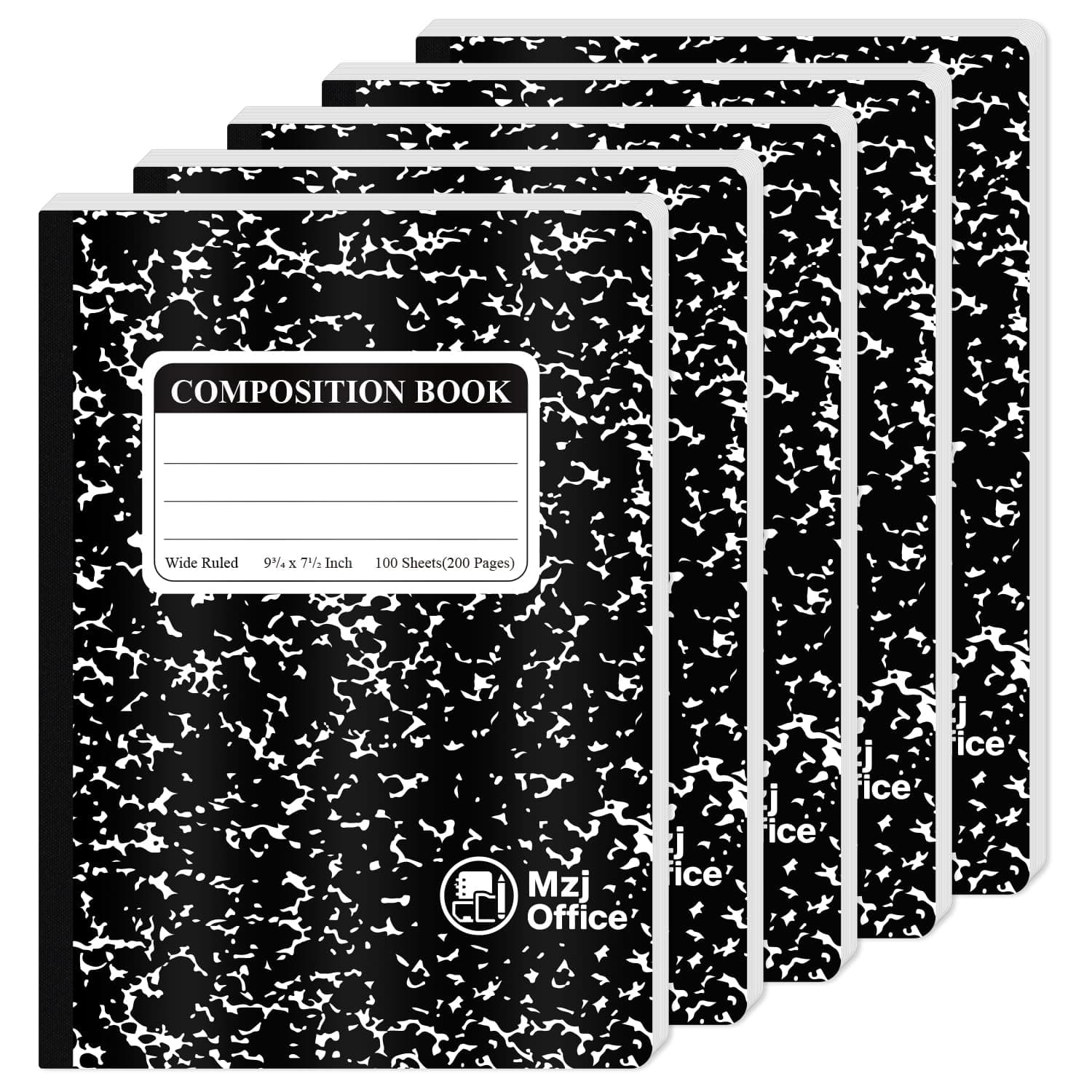 Marble Composition Notebooks, Wide Ruled, 5-Pack