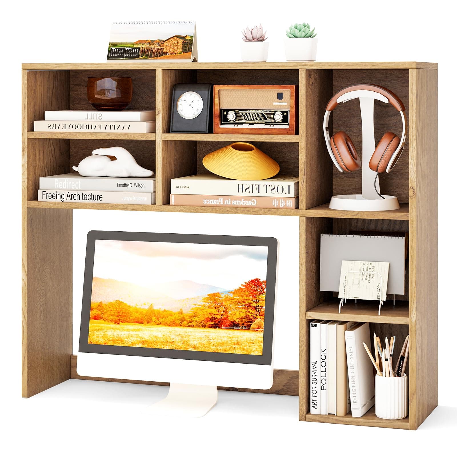 Tangkula 37-Inch Desktop Bookshelf Hutch with 7 Cubes