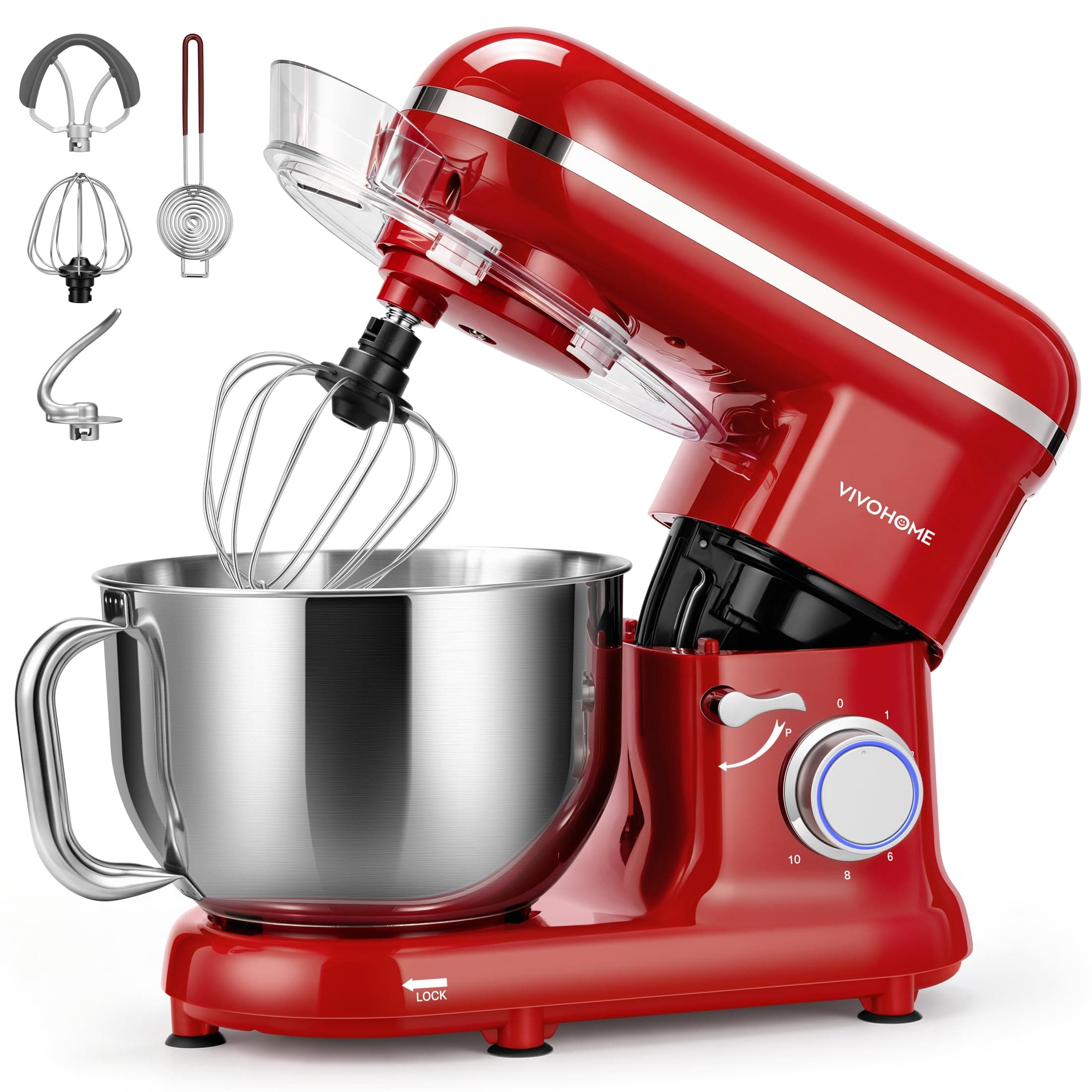 VIVOHOME 6-Quart Tilt-Head Stand Mixer, Red