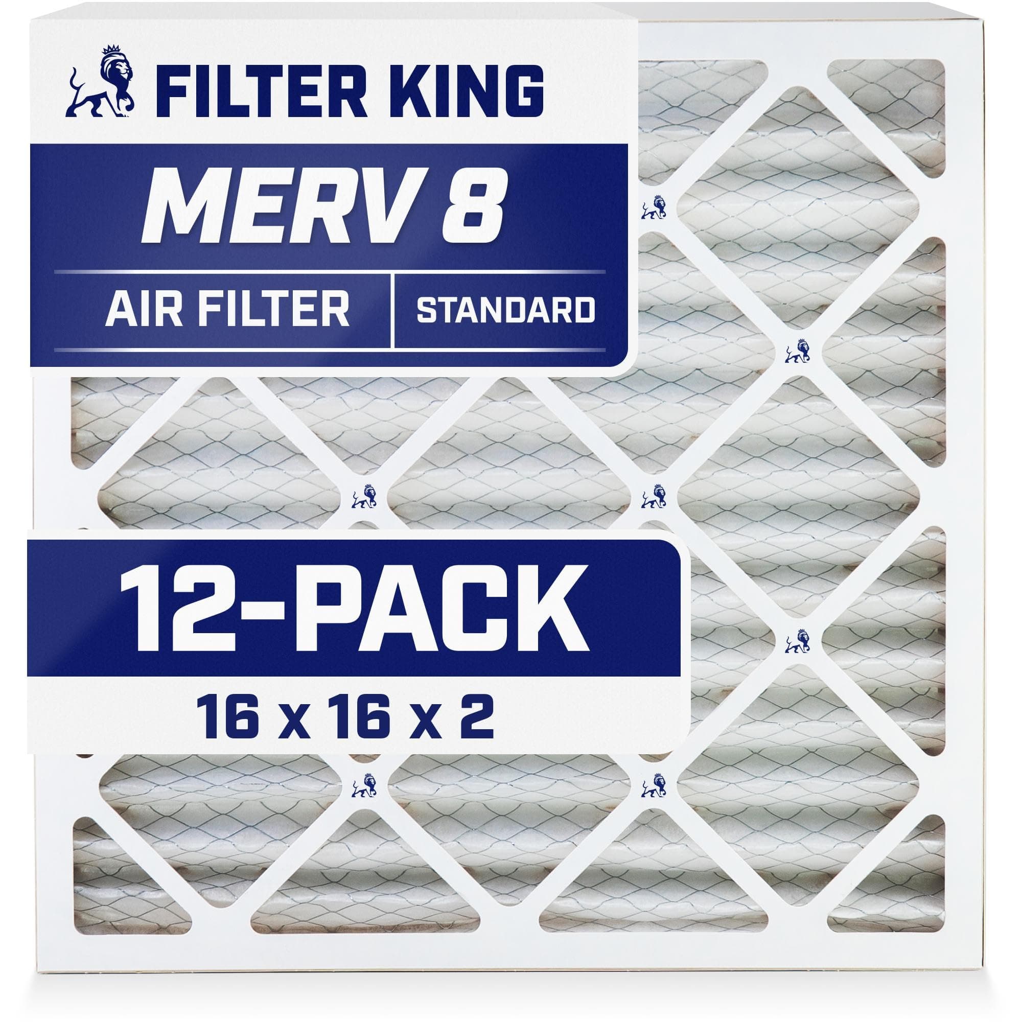 Filter King 16x16x2 MERV 8 Furnace Filter, 12-Pack