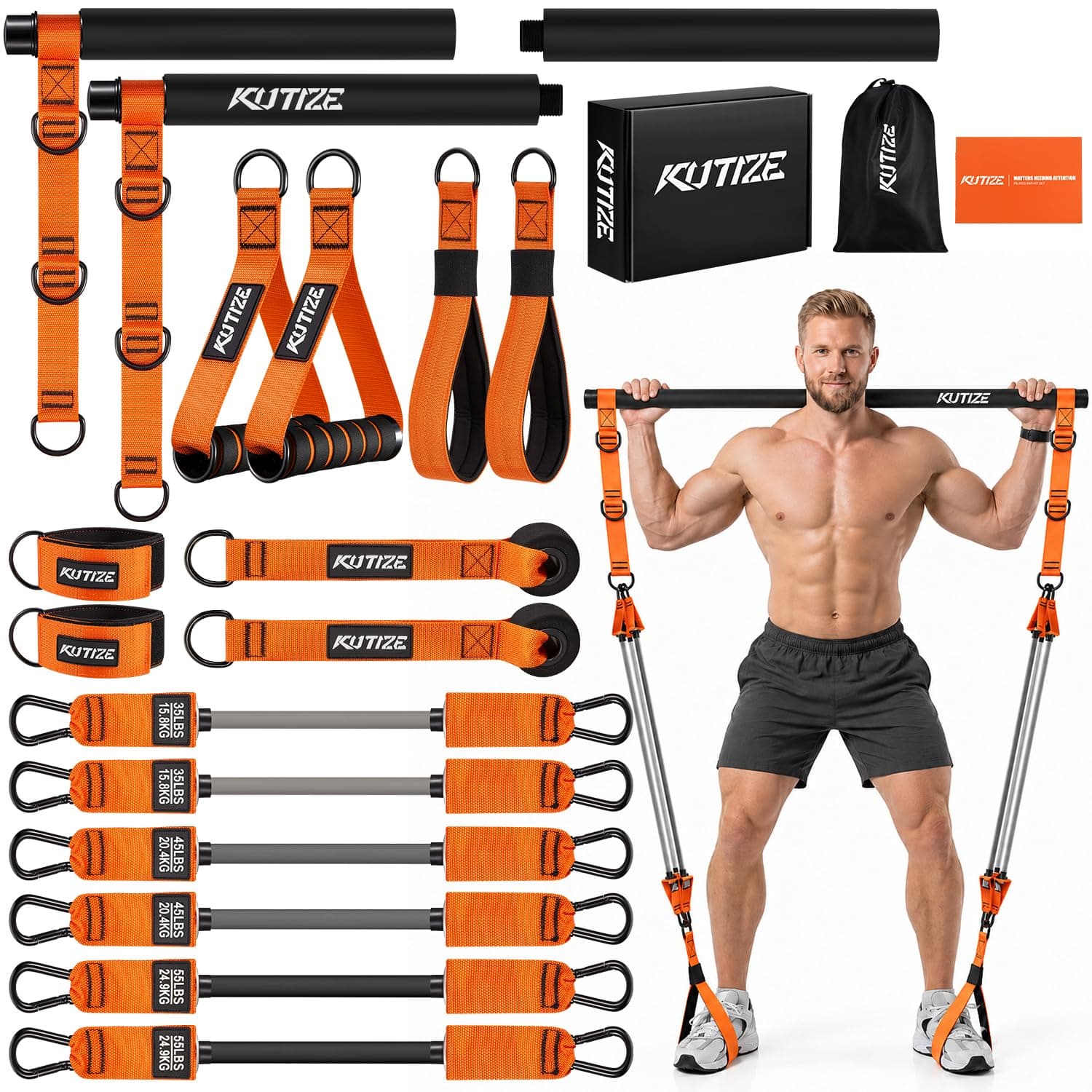 KUTIZE Heavy Duty Pilates Bar Kit, 270 lb Resistance