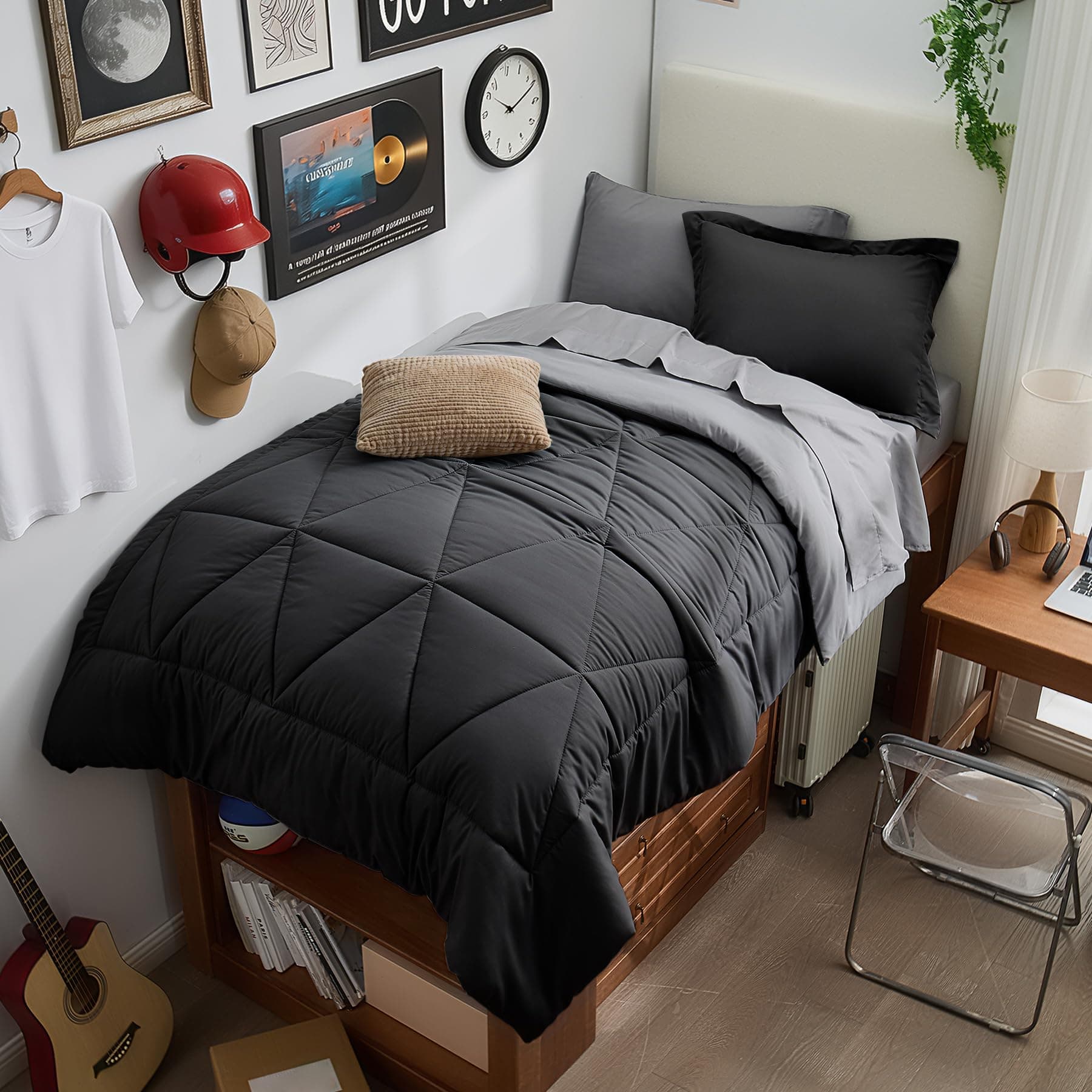 BEDELITE Reversible Twin XL Bed in a Bag, Black