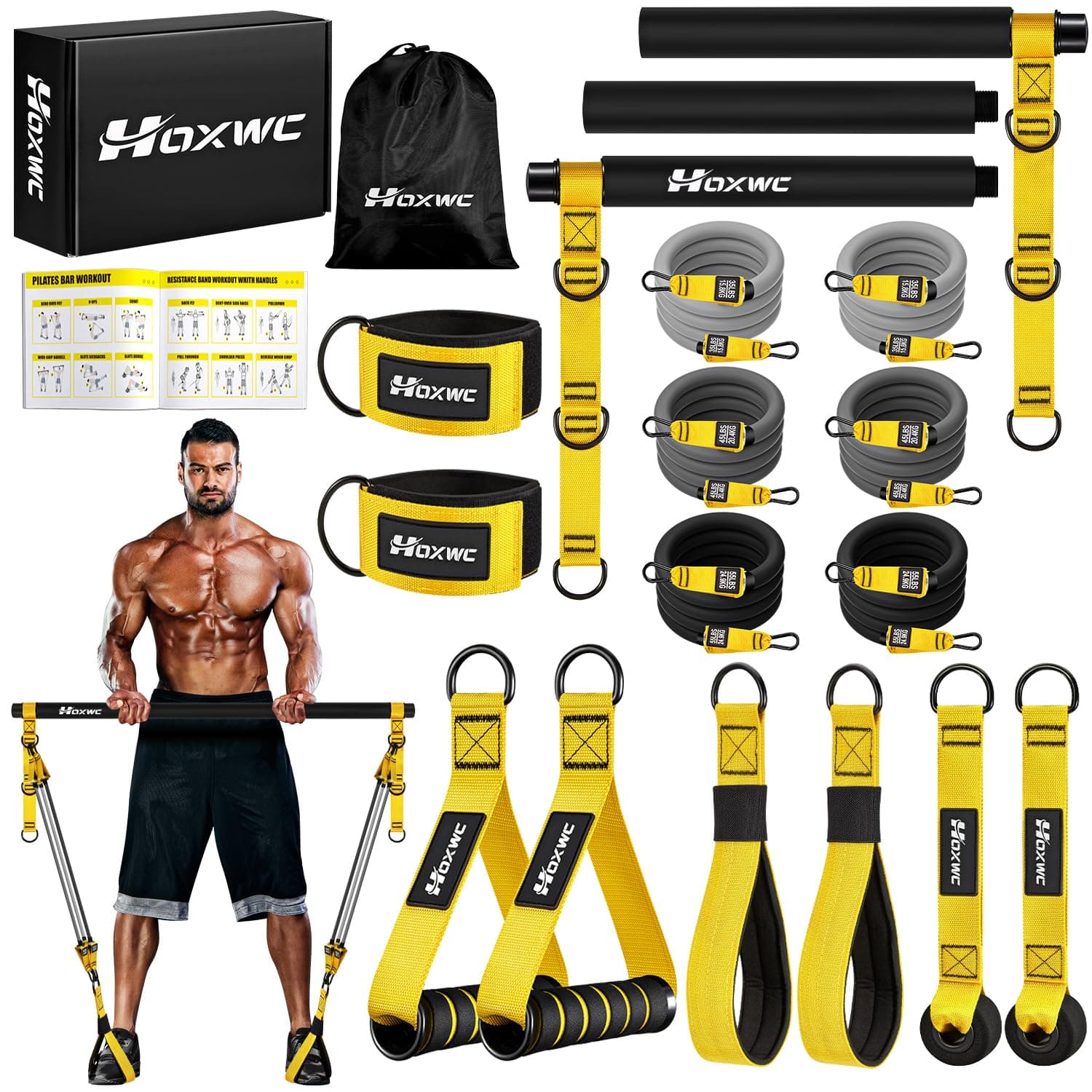 HOXWC Portable Heavy Pilates Bar Kit for Strength Training