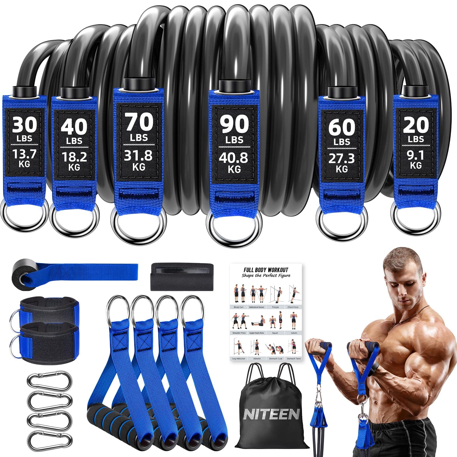 NITEEN 310 lb Heavy Resistance Bands Set with Handles