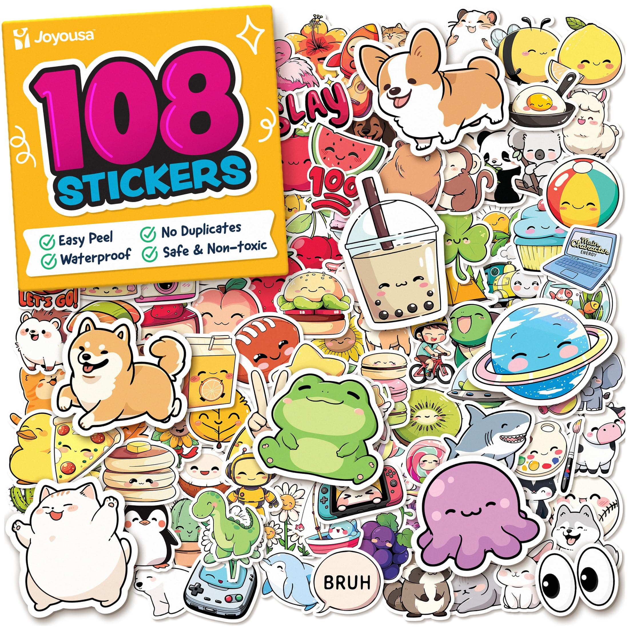 108-Piece Kawaii Waterproof Vinyl Stickers