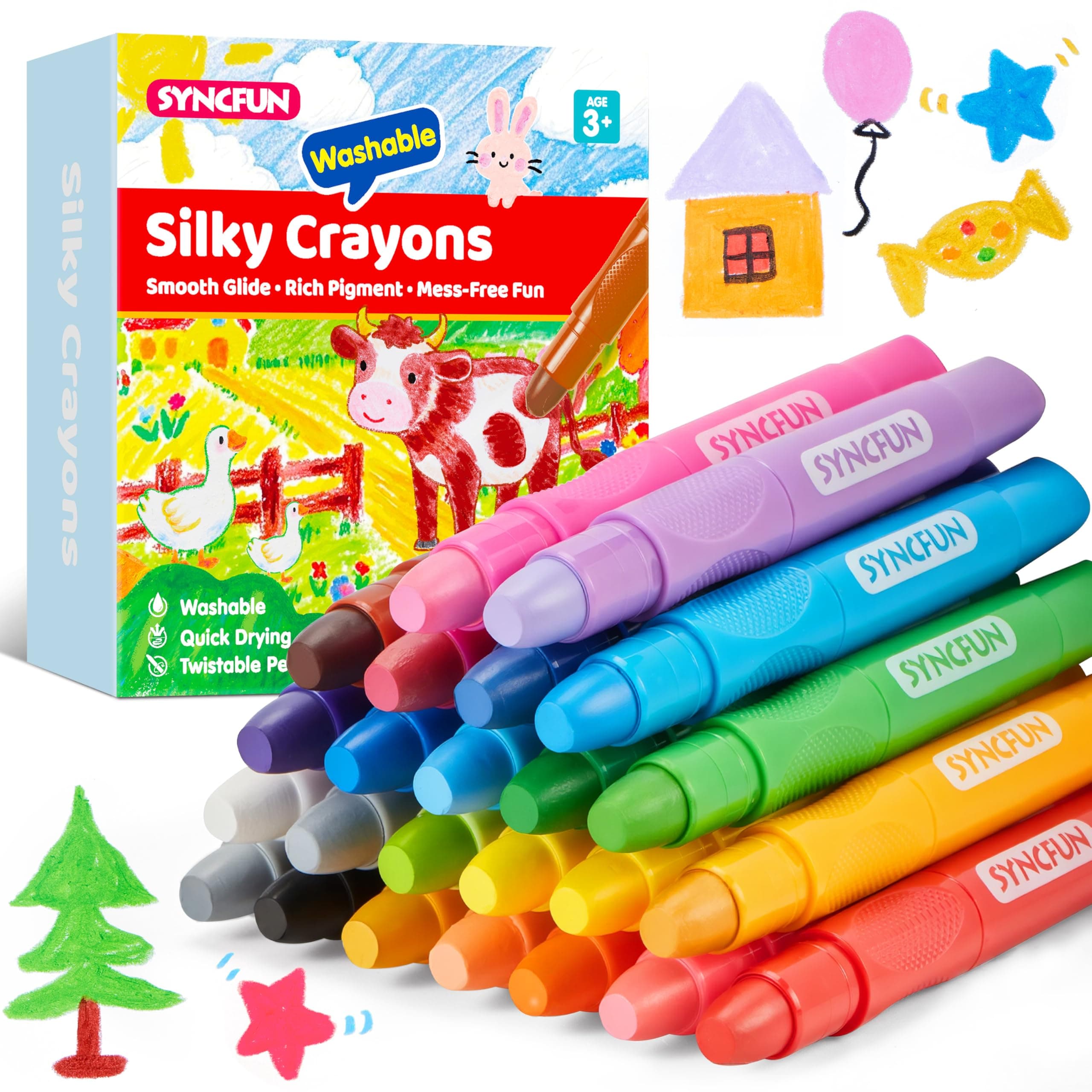 SYNCFUN Twistable Silky Crayons, 24-Pack